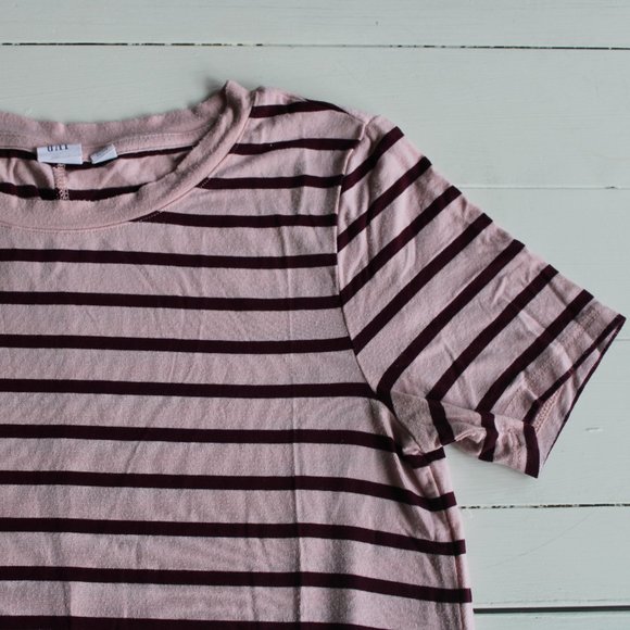 Soft Pink and Burgundy Striped T-Shirt - Picture 1 of 5